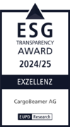 Siegel zu ESG Transparenz-Auszeichnung 2024/25 für CargoBeamer, ausgestellt von EUPD Research